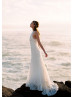 V Neck Ivory Lace Deep V Back Wedding Dress